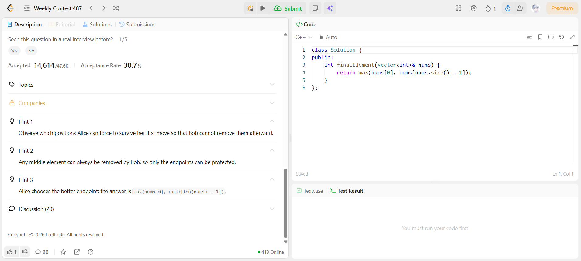 Weekly Contest 487 第四題 AC 截圖